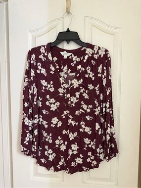 💙 4 for $40 💙 Market & Spruce Women’s Floral Button-Front Blouse — Wine